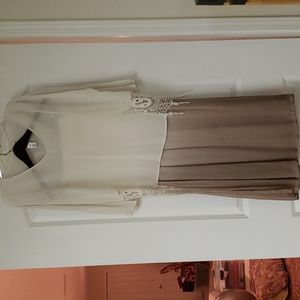 Chicos  gorgeous  cream lace top with cream fading into tan satiny long skirt